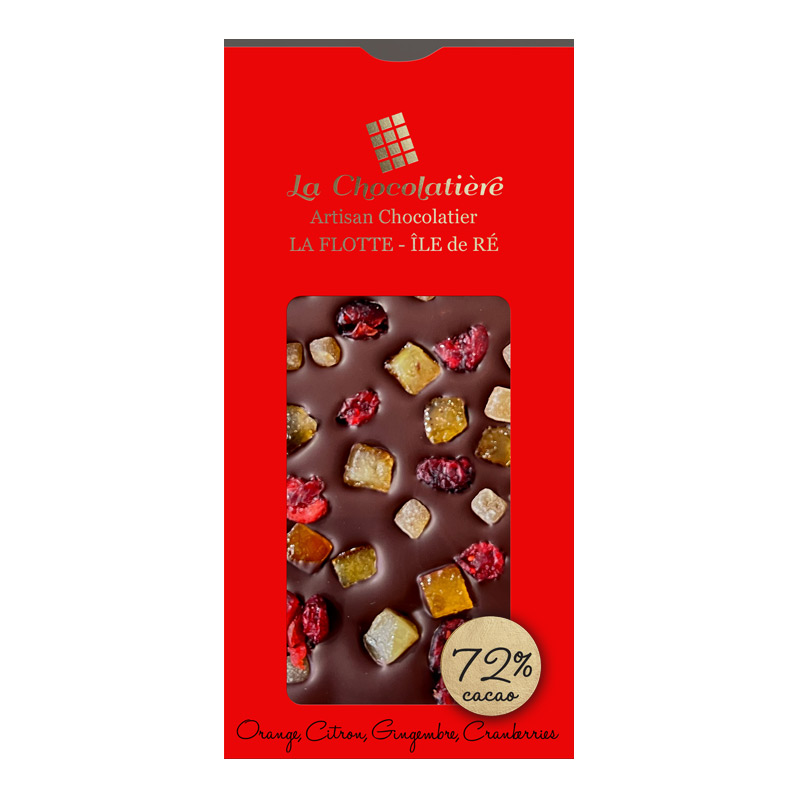 Tablettes : Tablette Chocolat Orange Citron Gingembre Cranberries 72%